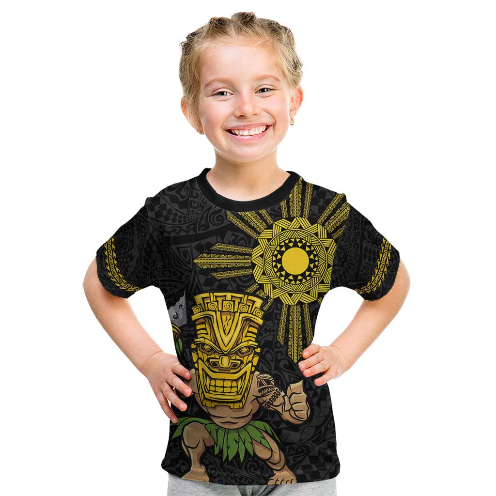 Hawaii and Philippines Together Kid T Shirt Warrior Tiki Mask and Filipino Sun Polynesian Style