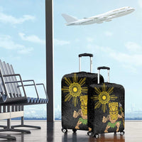 Hawaii and Philippines Together Luggage Cover Warrior Tiki Mask and Filipino Sun Polynesian Style