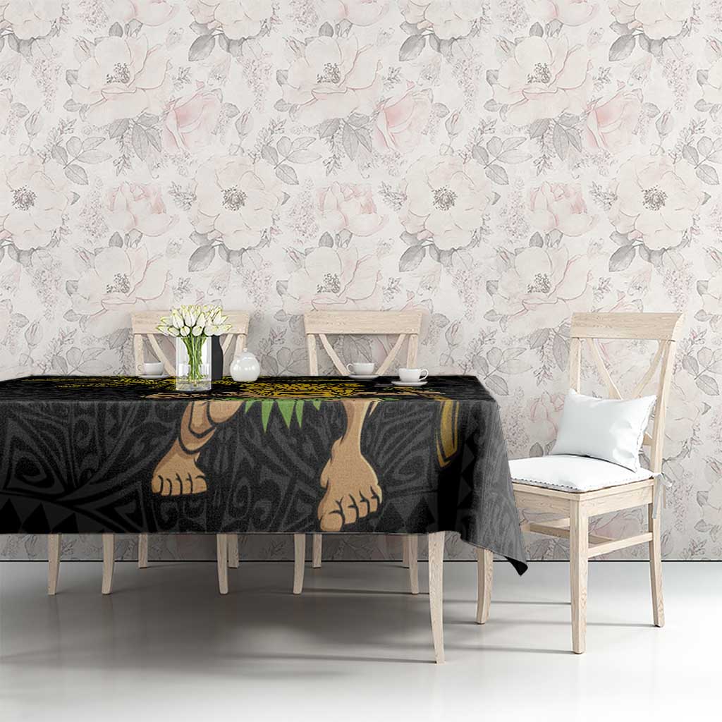 Hawaii and Philippines Together Tablecloth Warrior Tiki Mask and Filipino Sun Polynesian Style