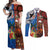 Fiji and Australia Together Couples Matching Off Shoulder Maxi Dress and Long Sleeve Button Shirt Fijian Tapa Plants with Kangaroo and Aboriginal - Polynesian Pride