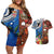 Fiji and Australia Together Couples Matching Off Shoulder Short Dress and Hawaiian Shirt Fijian Tapa Plants with Kangaroo and Aboriginal - Polynesian Pride