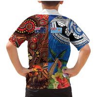 Fiji and Australia Together Family Matching Mermaid Dress and Hawaiian Shirt Fijian Tapa Plants with Kangaroo and Aboriginal LT03 - Polynesian Pride