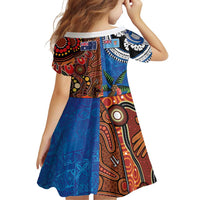 Fiji and Australia Together Family Matching Off Shoulder Short Dress and Hawaiian Shirt Fijian Tapa Plants with Kangaroo and Aboriginal LT03 - Polynesian Pride