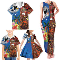 Fiji and Australia Together Family Matching Tank Maxi Dress and Hawaiian Shirt Fijian Tapa Plants with Kangaroo and Aboriginal LT03 - Polynesian Pride