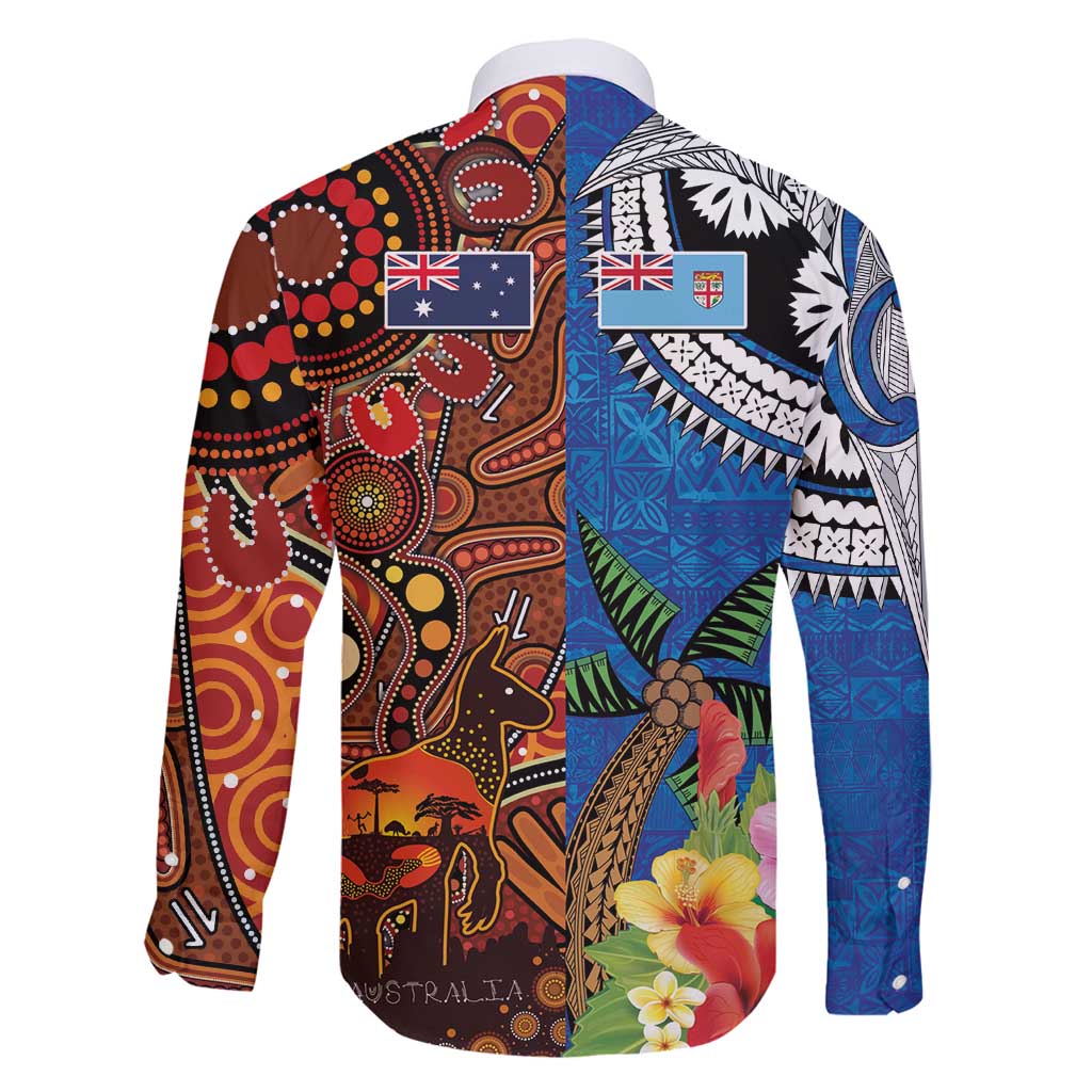 Fiji and Australia Together Family Matching Tank Maxi Dress and Hawaiian Shirt Fijian Tapa Plants with Kangaroo and Aboriginal LT03 - Polynesian Pride