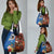 Fiji and Australia Together Grocery Bag Fijian Tapa Plants with Kangaroo and Aboriginal - Polynesian Pride