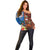 Fiji and Australia Together Off Shoulder Sweater Fijian Tapa Plants with Kangaroo and Aboriginal - Polynesian Pride