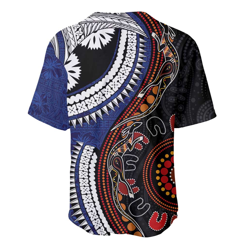Fiji and Australia Together Baseball Jersey Kangaroo Aboriginal with Tribal Tapa Hibiscus Half Style LT03 - Polynesian Pride