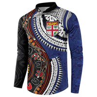 Fiji and Australia Together Button Sweatshirt Kangaroo Aboriginal with Tribal Tapa Hibiscus Half Style - Polynesian Pride