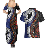 Fiji and Australia Together Couples Matching Summer Maxi Dress and Hawaiian Shirt Kangaroo Aboriginal with Tribal Tapa Hibiscus Half Style LT03 - Polynesian Pride