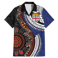 Fiji and Australia Together Family Matching Mermaid Dress and Hawaiian Shirt Kangaroo Aboriginal with Tribal Tapa Hibiscus Half Style LT03 Dad's Shirt - Short Sleeve Black - Polynesian Pride