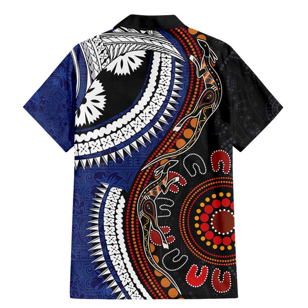 Fiji and Australia Together Family Matching Mermaid Dress and Hawaiian Shirt Kangaroo Aboriginal with Tribal Tapa Hibiscus Half Style LT03 - Polynesian Pride
