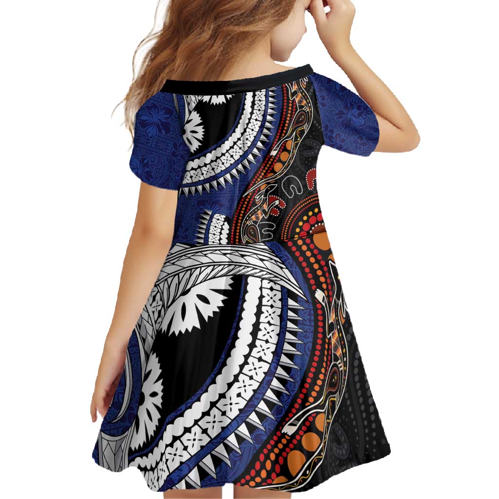 Fiji and Australia Together Family Matching Off Shoulder Maxi Dress and Hawaiian Shirt Kangaroo Aboriginal with Tribal Tapa Hibiscus Half Style LT03 - Polynesian Pride