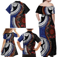 Fiji and Australia Together Family Matching Off Shoulder Maxi Dress and Hawaiian Shirt Kangaroo Aboriginal with Tribal Tapa Hibiscus Half Style LT03 - Polynesian Pride