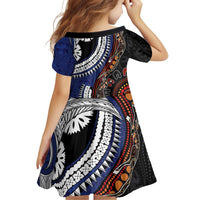 Fiji and Australia Together Family Matching Off Shoulder Short Dress and Hawaiian Shirt Kangaroo Aboriginal with Tribal Tapa Hibiscus Half Style LT03 - Polynesian Pride