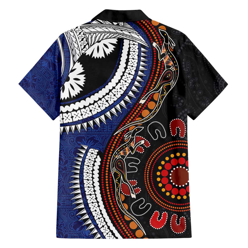 Fiji and Australia Together Family Matching Off Shoulder Short Dress and Hawaiian Shirt Kangaroo Aboriginal with Tribal Tapa Hibiscus Half Style LT03 - Polynesian Pride