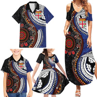 Fiji and Australia Together Family Matching Summer Maxi Dress and Hawaiian Shirt Kangaroo Aboriginal with Tribal Tapa Hibiscus Half Style LT03 - Polynesian Pride