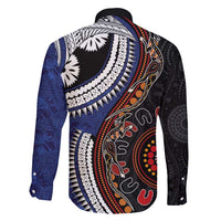 Fiji and Australia Together Family Matching Tank Maxi Dress and Hawaiian Shirt Kangaroo Aboriginal with Tribal Tapa Hibiscus Half Style LT03 - Polynesian Pride