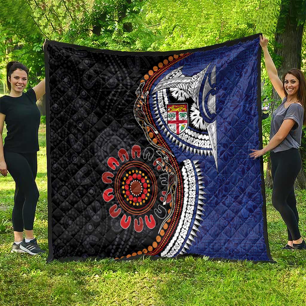 Fiji and Australia Together Quilt Kangaroo Aboriginal with Tribal Tapa Hibiscus Half Style - Polynesian Pride