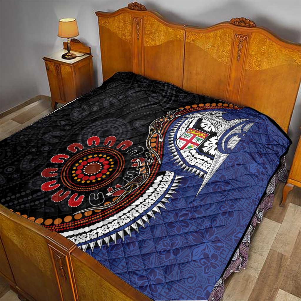 Fiji and Australia Together Quilt Kangaroo Aboriginal with Tribal Tapa Hibiscus Half Style - Polynesian Pride