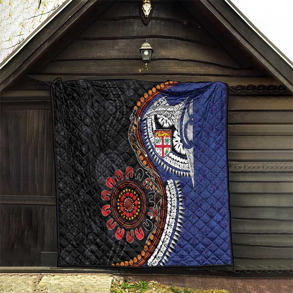 Fiji and Australia Together Quilt Kangaroo Aboriginal with Tribal Tapa Hibiscus Half Style - Polynesian Pride