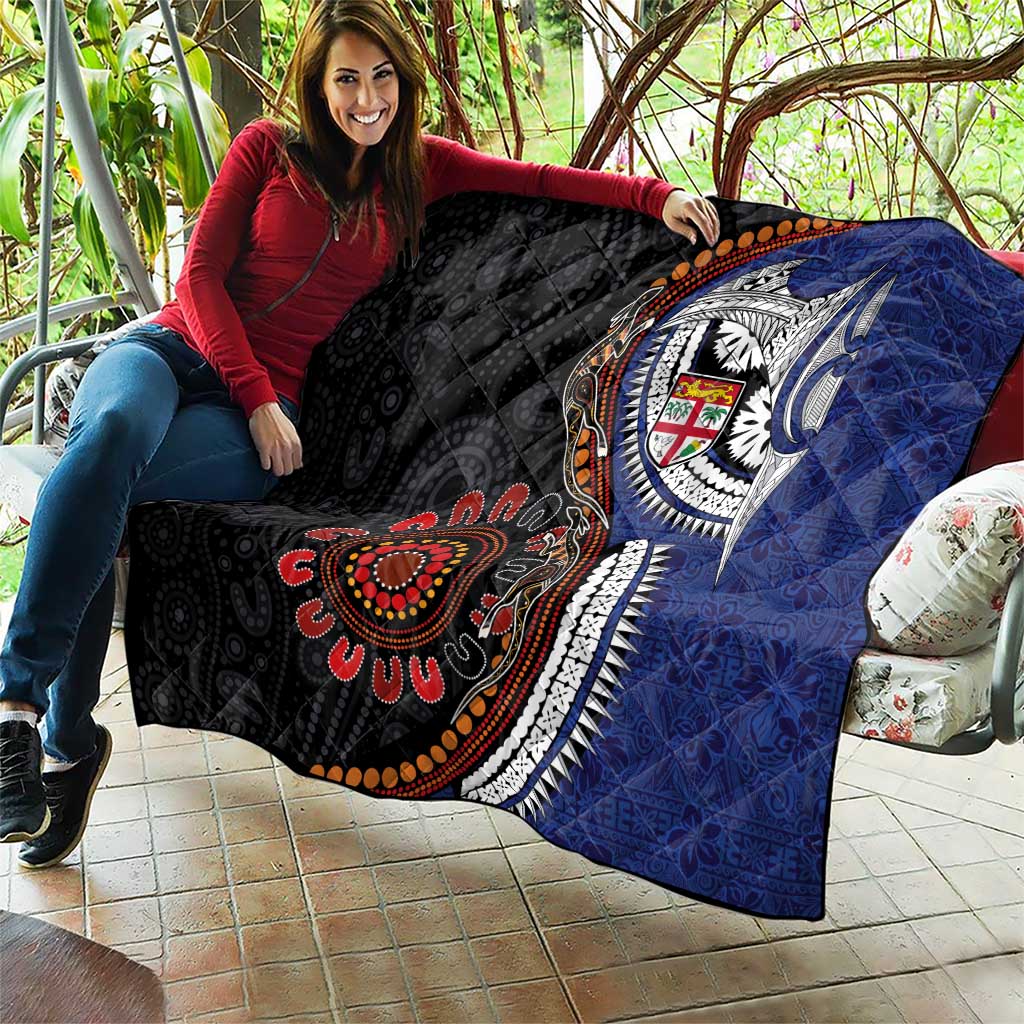 Fiji and Australia Together Quilt Kangaroo Aboriginal with Tribal Tapa Hibiscus Half Style - Polynesian Pride