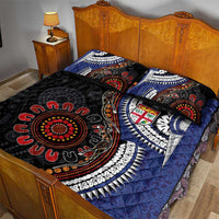 Fiji and Australia Together Quilt Bed Set Kangaroo Aboriginal with Tribal Tapa Hibiscus Half Style - Polynesian Pride