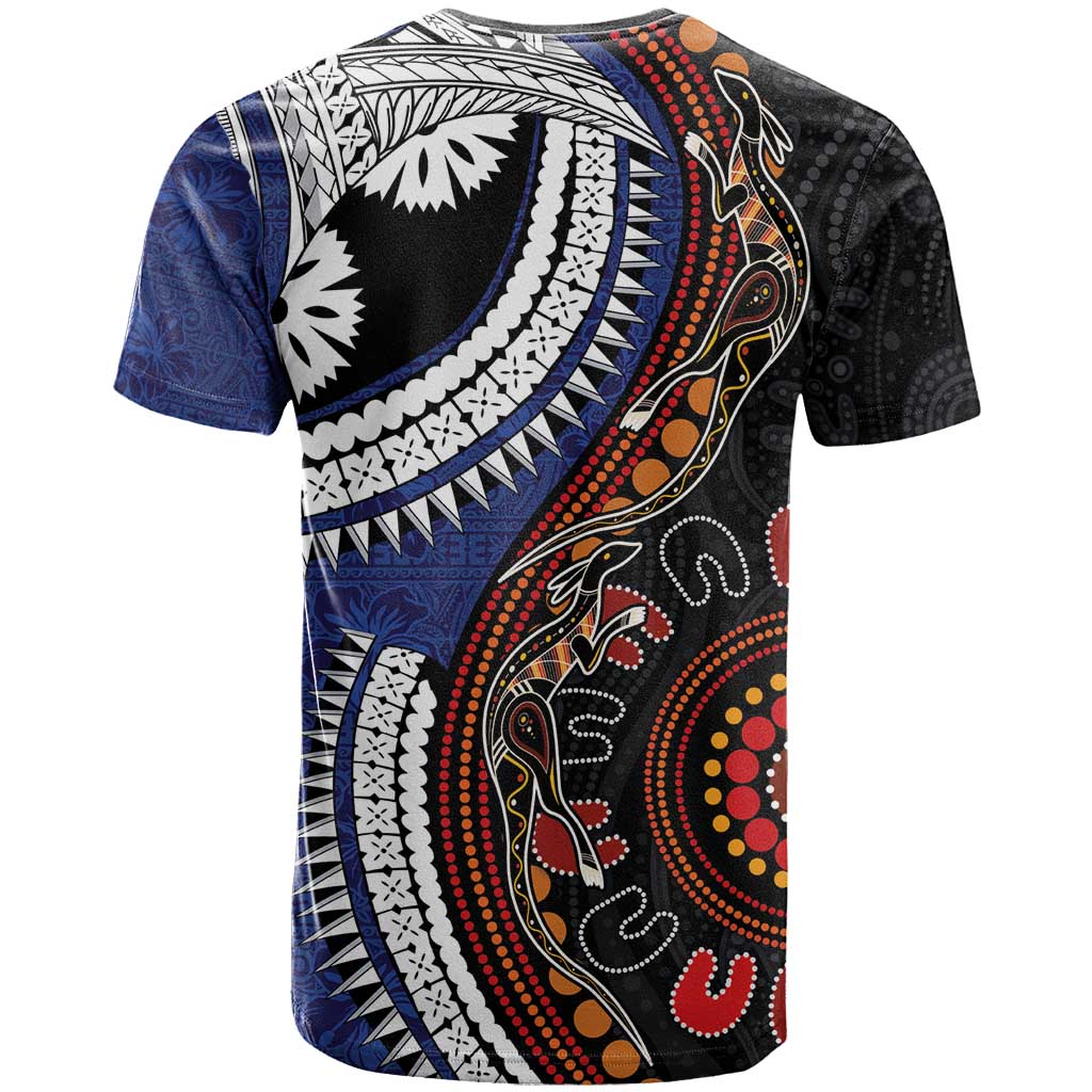 Fiji and Australia Together T Shirt Kangaroo Aboriginal with Tribal Tapa Hibiscus Half Style LT03 - Polynesian Pride