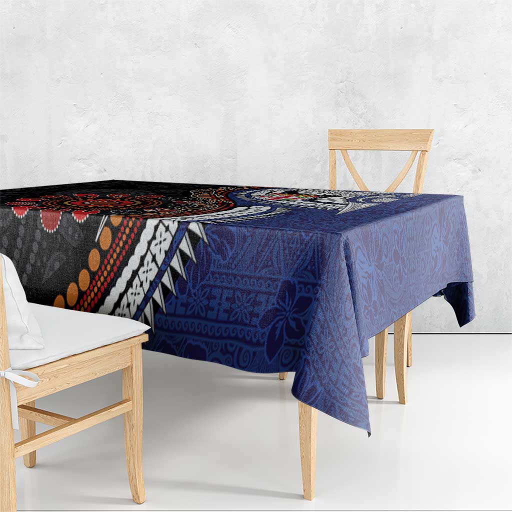 Fiji and Australia Together Tablecloth Kangaroo Aboriginal with Tribal Tapa Hibiscus Half Style - Polynesian Pride