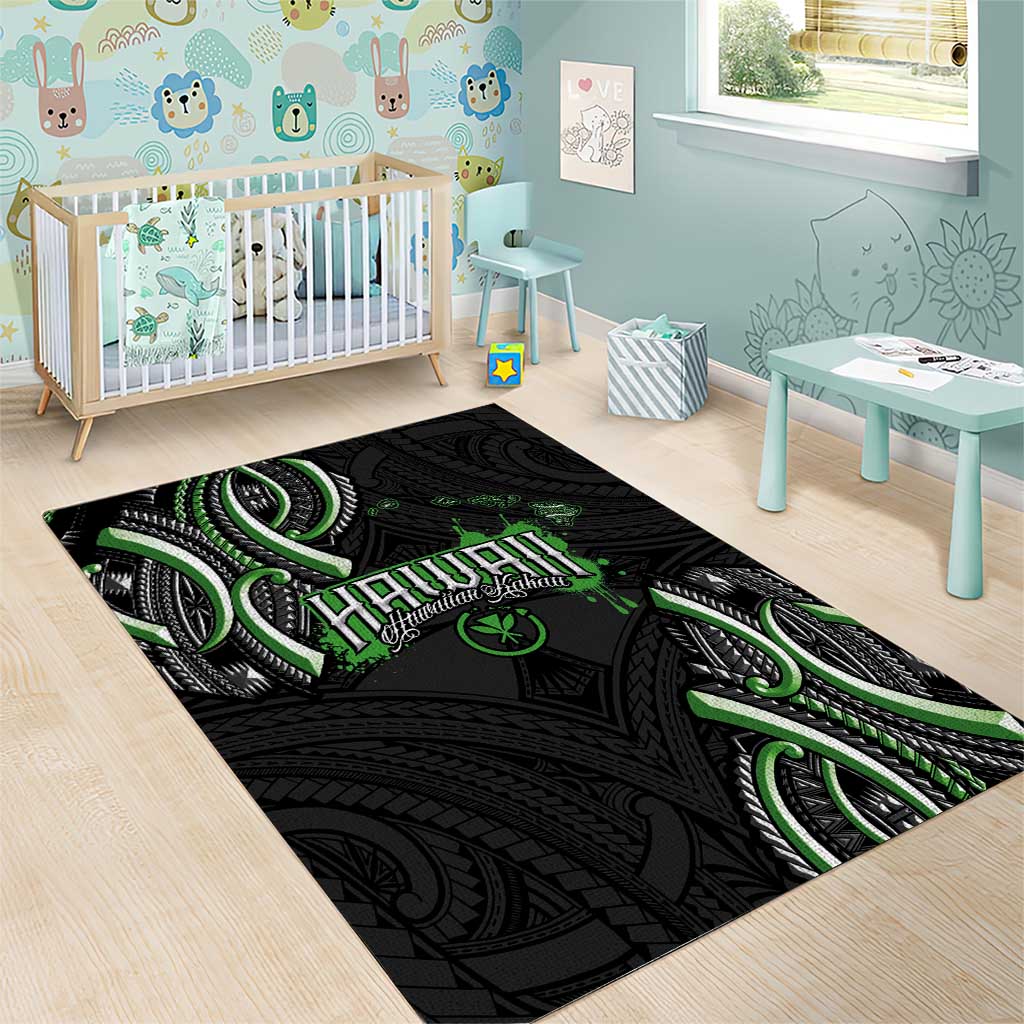 Traditional Art Hawaiian Kakau Tattoos Area Rug Green Color - Polynesian Pride