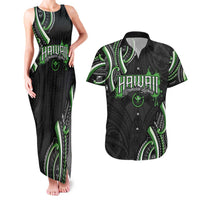 Traditional Art Hawaiian Kakau Tattoos Couples Matching Tank Maxi Dress and Hawaiian Shirt Green Color LT03 Green - Polynesian Pride
