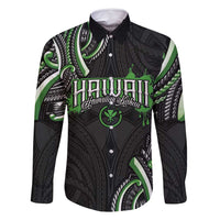 Traditional Art Hawaiian Kakau Tattoos Family Matching Long Sleeve Bodycon Dress and Hawaiian Shirt Green Color LT03 Dad's Shirt - Long Sleeve Green - Polynesian Pride