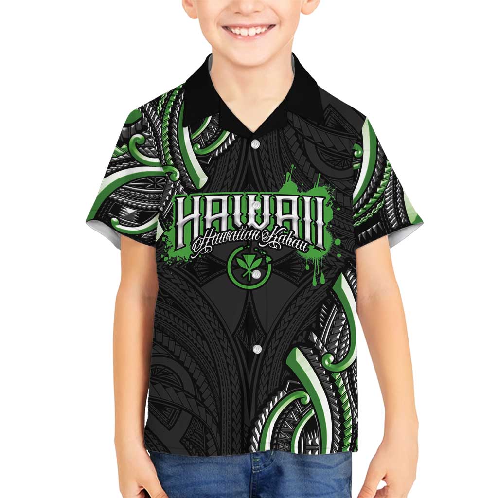 Traditional Art Hawaiian Kakau Tattoos Family Matching Long Sleeve Bodycon Dress and Hawaiian Shirt Green Color LT03 Son's Shirt Green - Polynesian Pride