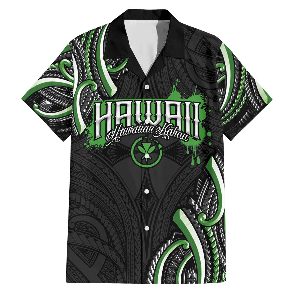 Traditional Art Hawaiian Kakau Tattoos Family Matching Mermaid Dress and Hawaiian Shirt Green Color LT03 Dad's Shirt - Short Sleeve Green - Polynesian Pride