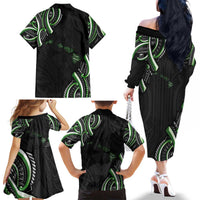 Traditional Art Hawaiian Kakau Tattoos Family Matching Off The Shoulder Long Sleeve Dress and Hawaiian Shirt Green Color LT03 - Polynesian Pride