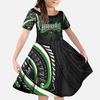 Traditional Art Hawaiian Kakau Tattoos Family Matching Off Shoulder Maxi Dress and Hawaiian Shirt Green Color LT03 Daughter's Dress Green - Polynesian Pride