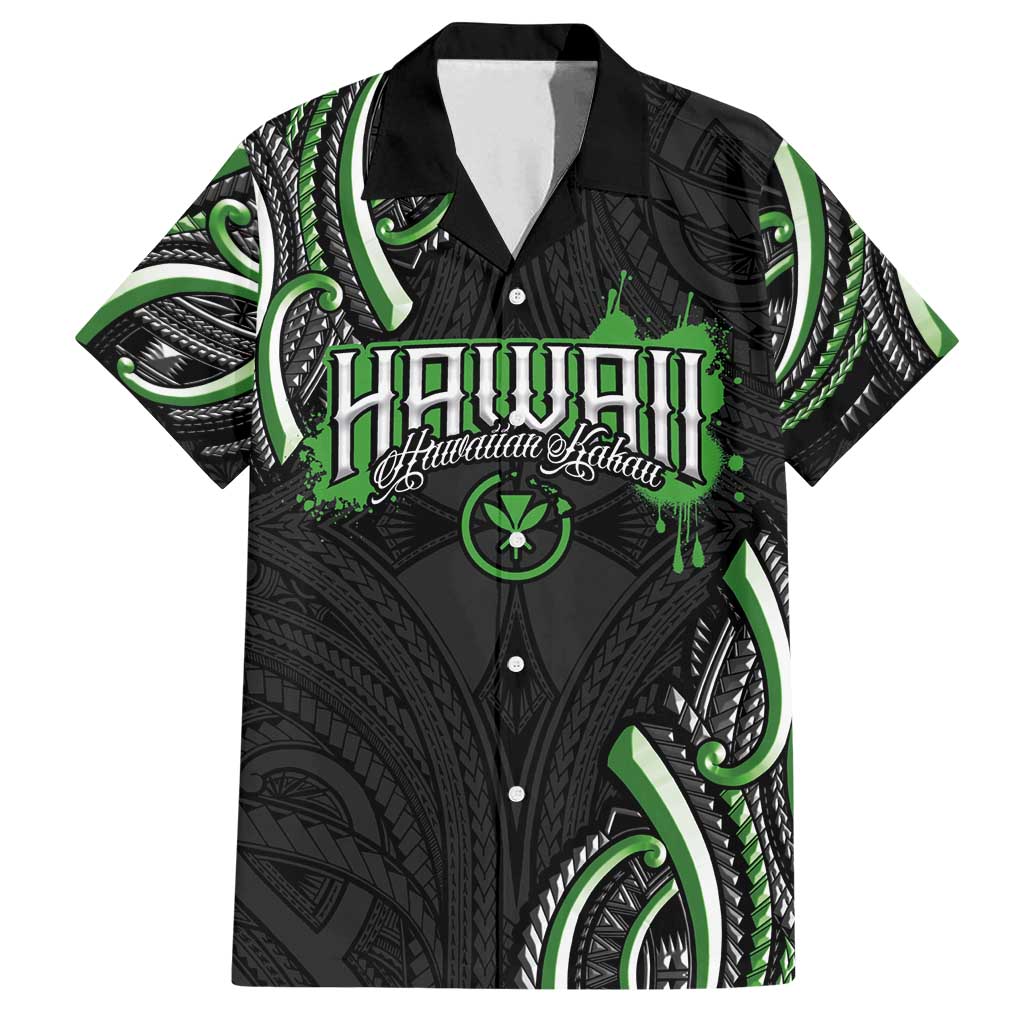Traditional Art Hawaiian Kakau Tattoos Family Matching Off Shoulder Maxi Dress and Hawaiian Shirt Green Color LT03 Dad's Shirt - Short Sleeve Green - Polynesian Pride