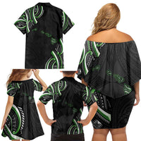 Traditional Art Hawaiian Kakau Tattoos Family Matching Off Shoulder Short Dress and Hawaiian Shirt Green Color LT03 - Polynesian Pride