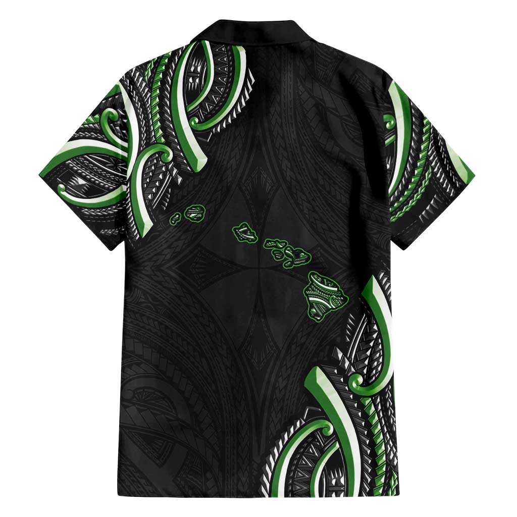 Traditional Art Hawaiian Kakau Tattoos Family Matching Off Shoulder Short Dress and Hawaiian Shirt Green Color LT03 - Polynesian Pride