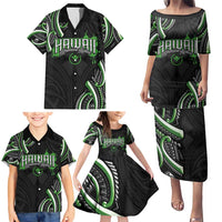 Traditional Art Hawaiian Kakau Tattoos Family Matching Puletasi and Hawaiian Shirt Green Color LT03 - Polynesian Pride