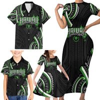 Traditional Art Hawaiian Kakau Tattoos Family Matching Short Sleeve Bodycon Dress and Hawaiian Shirt Green Color LT03 - Polynesian Pride