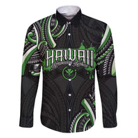 Traditional Art Hawaiian Kakau Tattoos Family Matching Short Sleeve Bodycon Dress and Hawaiian Shirt Green Color LT03 Dad's Shirt - Long Sleeve Green - Polynesian Pride