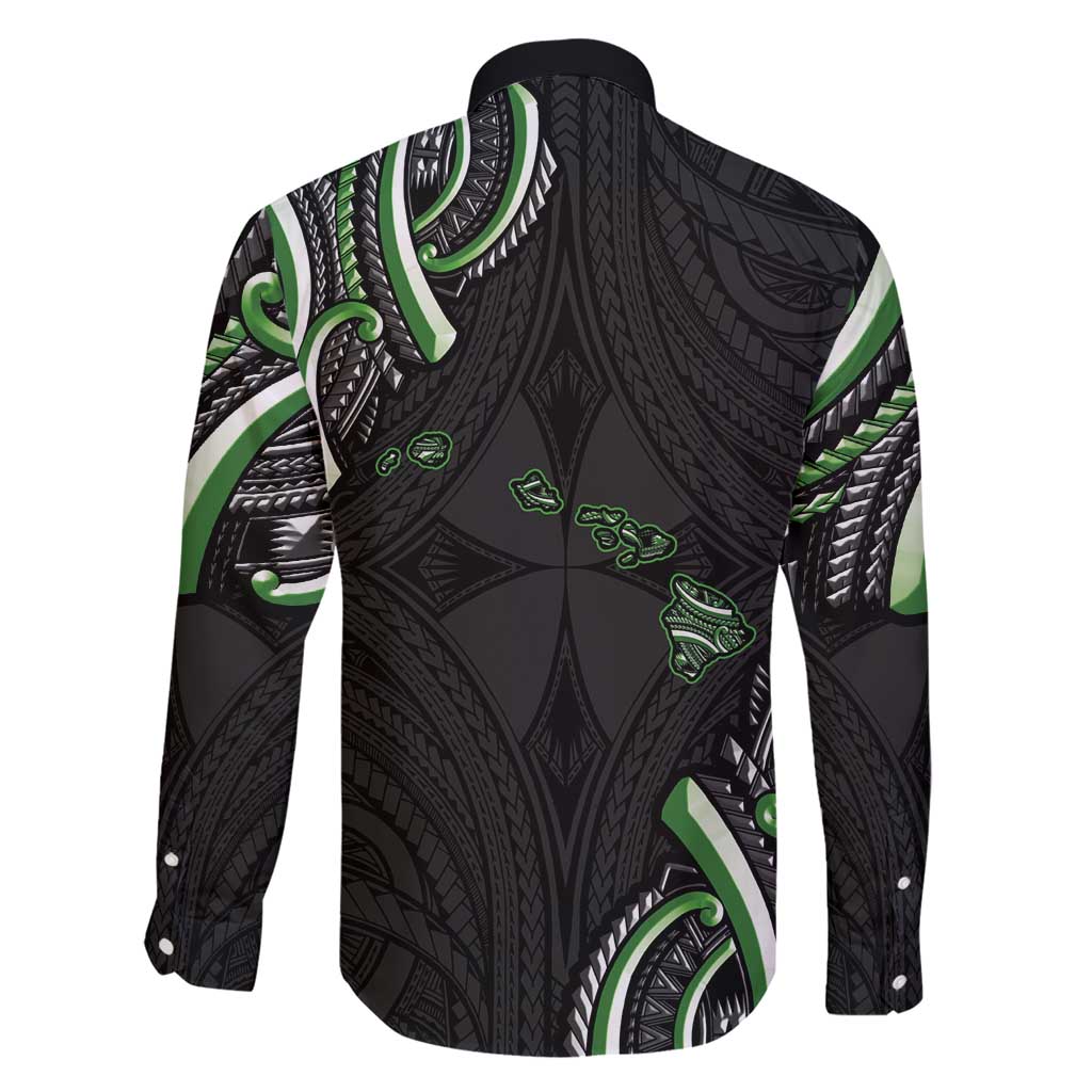 Traditional Art Hawaiian Kakau Tattoos Family Matching Short Sleeve Bodycon Dress and Hawaiian Shirt Green Color LT03 - Polynesian Pride