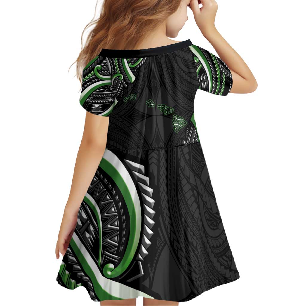 Traditional Art Hawaiian Kakau Tattoos Family Matching Summer Maxi Dress and Hawaiian Shirt Green Color LT03 - Polynesian Pride