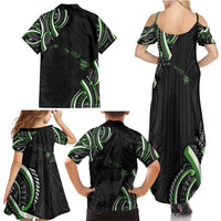 Traditional Art Hawaiian Kakau Tattoos Family Matching Summer Maxi Dress and Hawaiian Shirt Green Color LT03 - Polynesian Pride