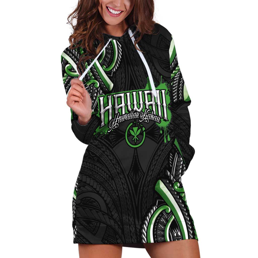 Traditional Art Hawaiian Kakau Tattoos Hoodie Dress Green Color - Polynesian Pride