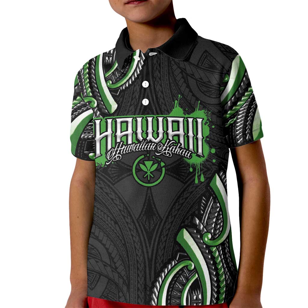 Traditional Art Hawaiian Kakau Tattoos Kid Polo Shirt Green Color - Polynesian Pride