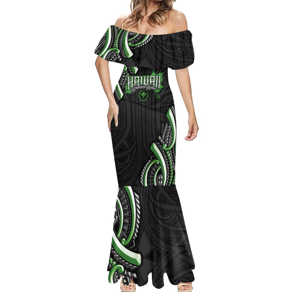 Traditional Art Hawaiian Kakau Tattoos Mermaid Dress Green Color - Polynesian Pride