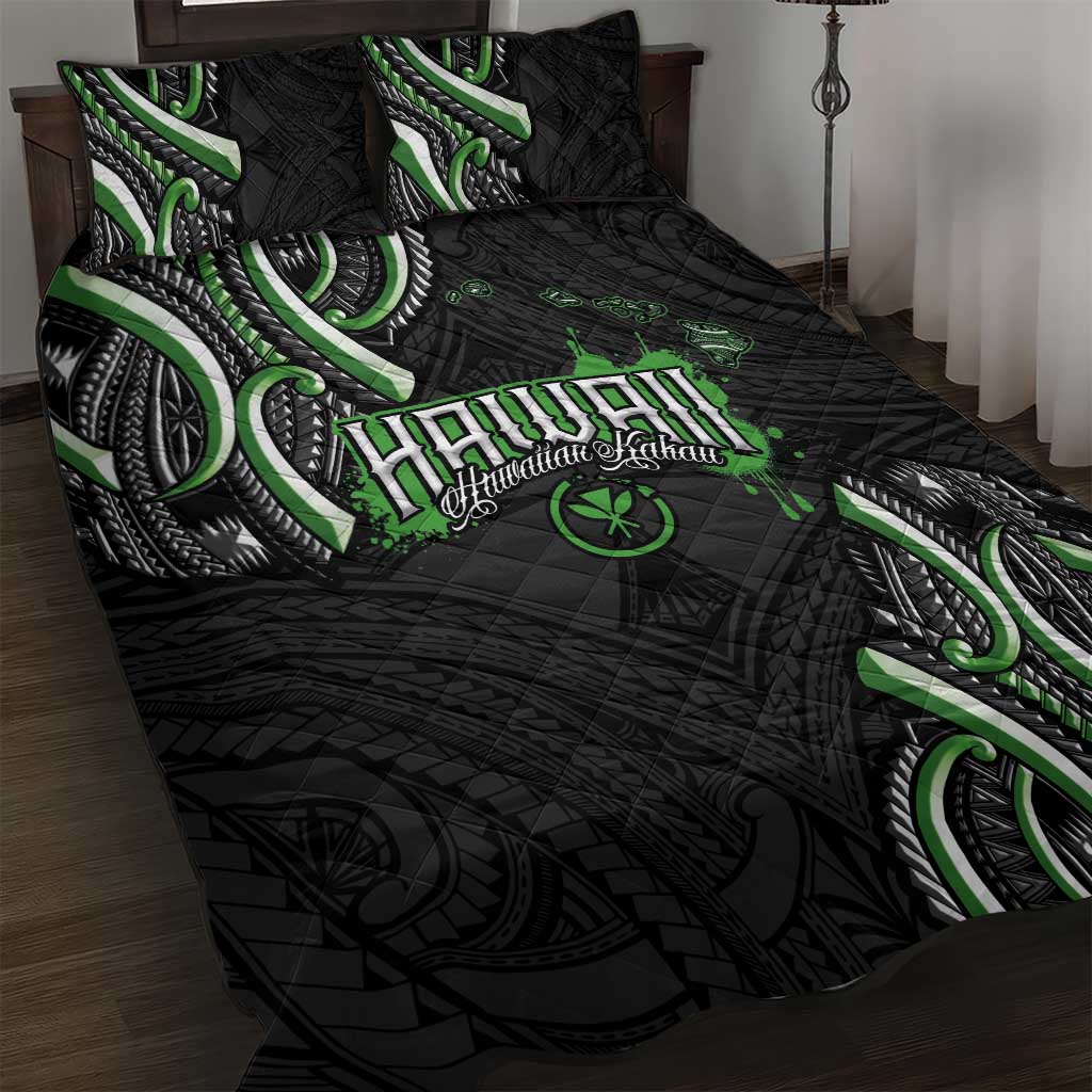 Traditional Art Hawaiian Kakau Tattoos Quilt Bed Set Green Color LT03 Green - Polynesian Pride