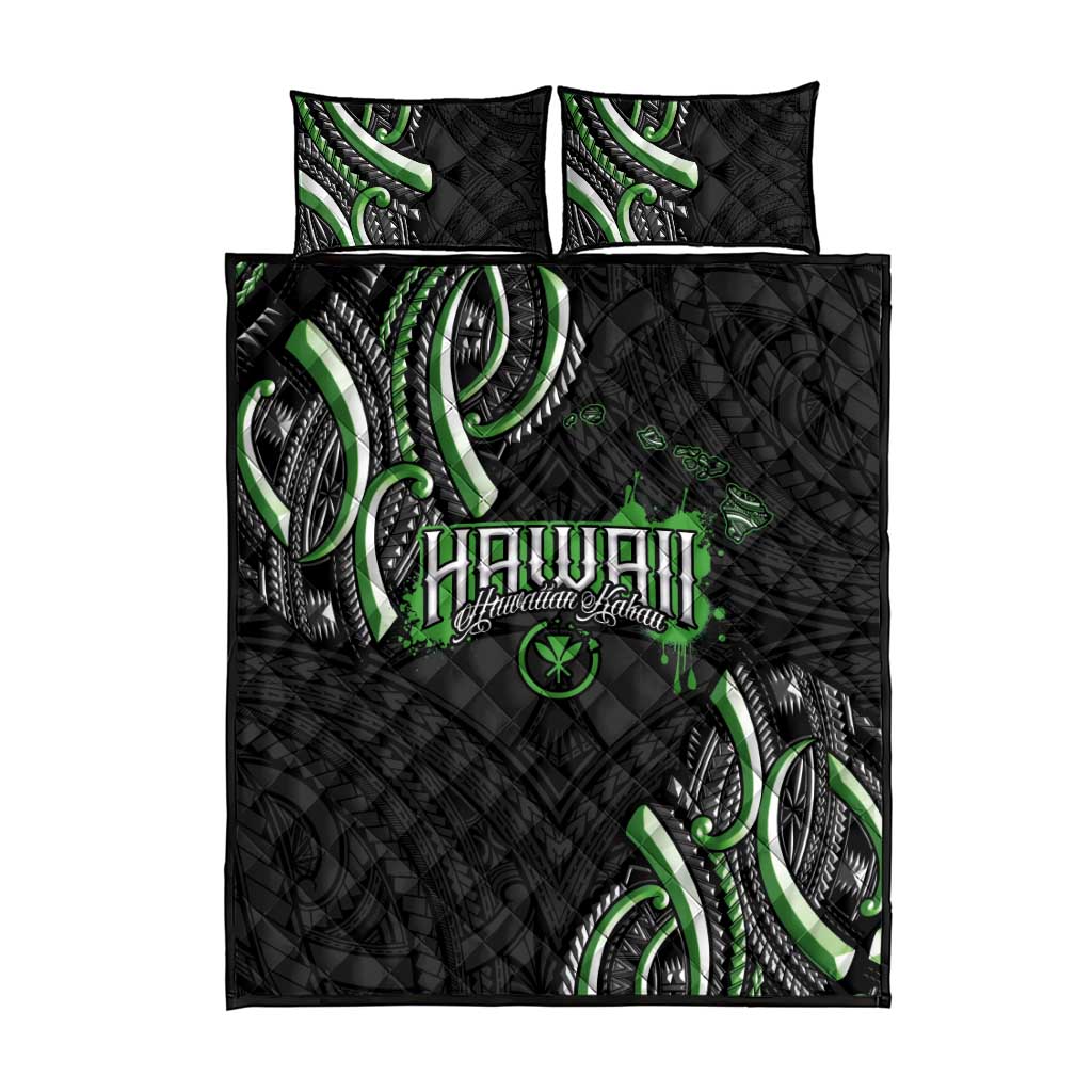 Traditional Art Hawaiian Kakau Tattoos Quilt Bed Set Green Color LT03 - Polynesian Pride